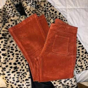Orange corduroy cropped flare pants